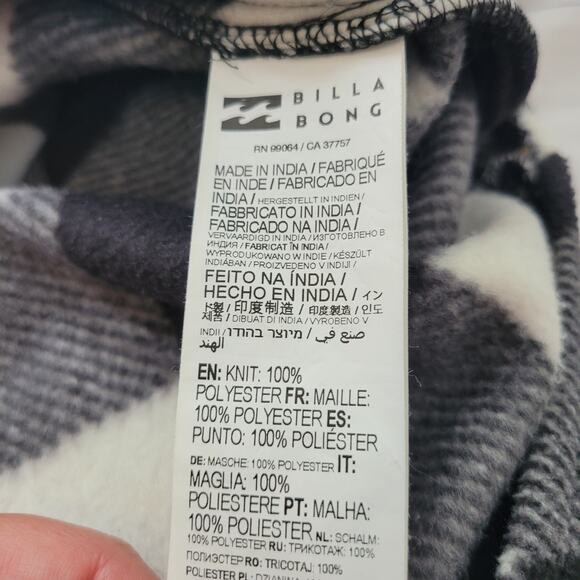 Billabong Size L Adventure Division Black White Plaid Fleece Button Up - Picture 8 of 9